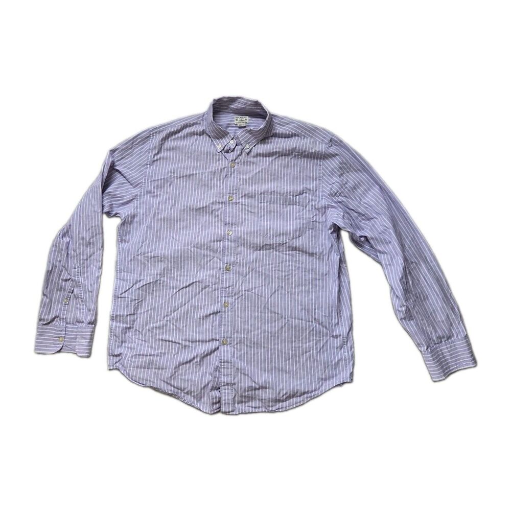 J.Crew Lavender White Stripe 100% Cotton Button Down Shirt Mens Large EUC